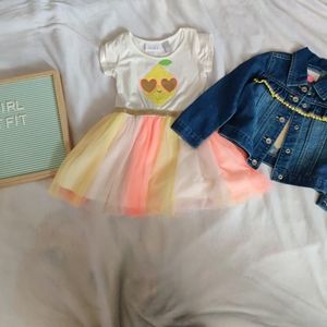 Children's place Lemon tutu dress & denim jacket Girls 3T outfit